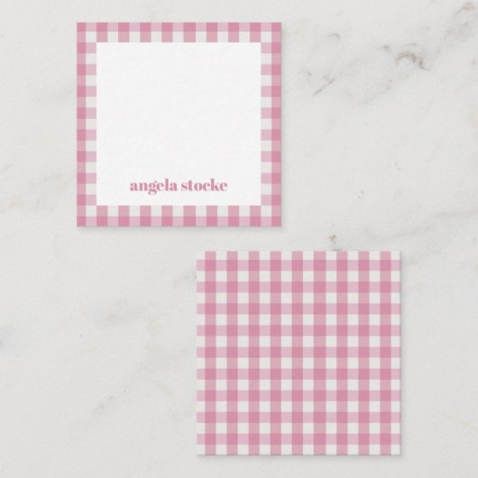 Gepersonaliseerde Roze Witte Gingham Notitiekaartje (Voorkant / Achterkant)