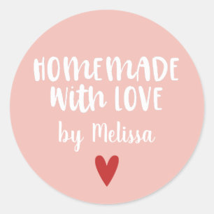 Gepersonaliseerde roze witte homemade met liefde ronde sticker