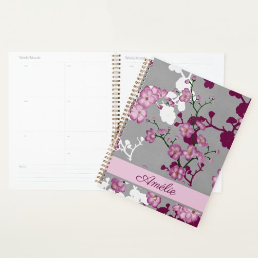 Gepersonaliseerde roze witte kersenbloesems planner (Display)