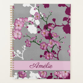Gepersonaliseerde roze witte kersenbloesems planner