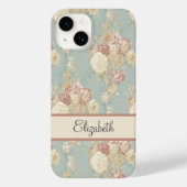 Gepersonaliseerde Roze Witte Rozen op Blauw Case-Mate iPhone Case (Achterkant)