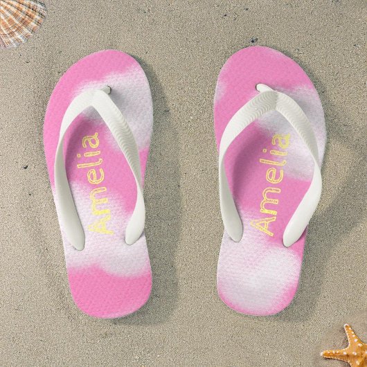 Gepersonaliseerde Roze & Witte Wolken Kinder Teenslippers