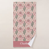 Gepersonaliseerde Roze Woestijncactus Badhanddoek (Badhanddoek)