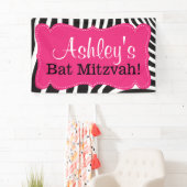 Gepersonaliseerde Roze Zebra Print Bat Mitswa Bann Spandoek (Insitu)