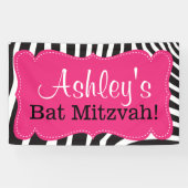 Gepersonaliseerde Roze Zebra Print Bat Mitswa Bann Spandoek (Horizontaal)