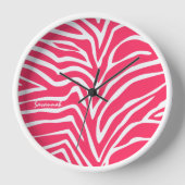 Gepersonaliseerde Roze Zebra Wandklok (Voorkant)