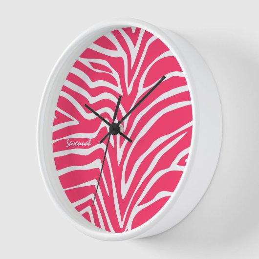 Gepersonaliseerde Roze Zebra Wandklok (Hoek)