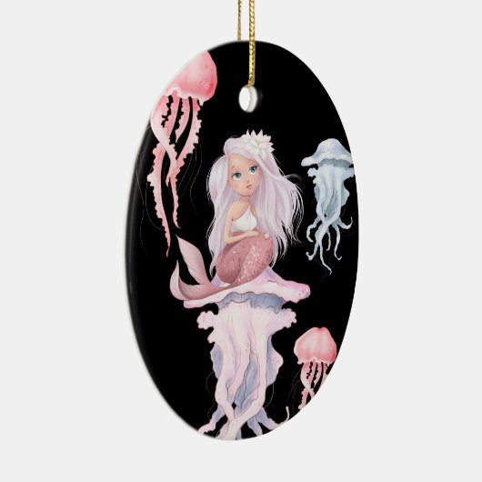 Gepersonaliseerde roze zeemeermin en kwallen kerst keramisch ornament (Rechts)