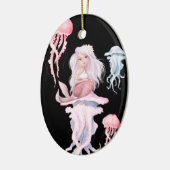 Gepersonaliseerde roze zeemeermin en kwallen kerst keramisch ornament (Links)