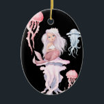 Gepersonaliseerde roze zeemeermin en kwallen kerst keramisch ornament<br><div class="desc">Roze blonde Zeemeermin en kleurrijk kwallen-kerstboomkeramisch Ornament. Het kan worden gepersonaliseerd met een naam,  een jaar of een tekst die u wilt toevoegen. ^ ^</div>