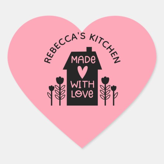 Gepersonaliseerde roze zelfgemaakt met liefde klas hart sticker (Voorkant)