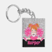 Gepersonaliseerde Roze & Zilveren Cheerleading Sle Sleutelhanger (Voorkant Links)