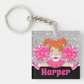 Gepersonaliseerde Roze & Zilveren Cheerleading Sle Sleutelhanger (Voorkant)