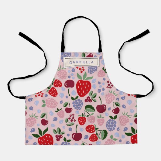 Gepersonaliseerde Roze Zomer Fruit Bessen Bruidsme Schort (Voorkant)