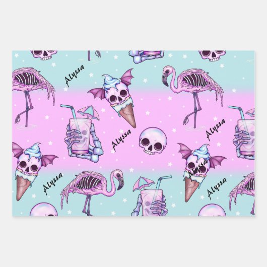 Gepersonaliseerde Roze Zomer/Strand Gothic Inpakpapier Vel (Voorkant 3)