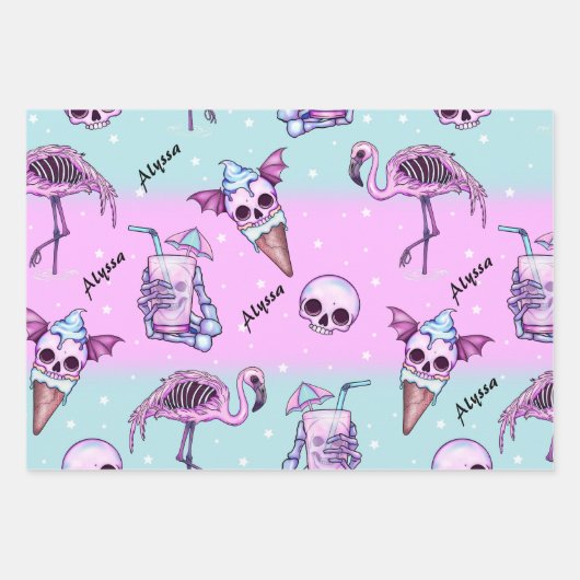 Gepersonaliseerde Roze Zomer/Strand Gothic Inpakpapier Vel (Voorkant 2)