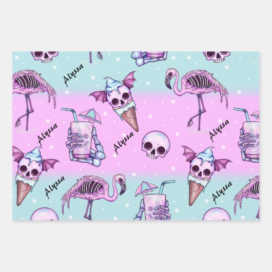 Gepersonaliseerde Roze Zomer/Strand Gothic Inpakpapier Vel (Voorkant)