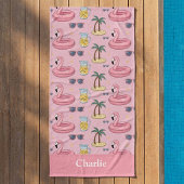 Gepersonaliseerde Roze Zomer Vibes Badhanddoek