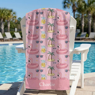 Gepersonaliseerde Roze Zomer Vibes Badhanddoek