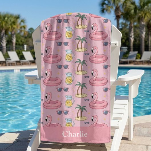 Gepersonaliseerde Roze Zomer Vibes Badhanddoek