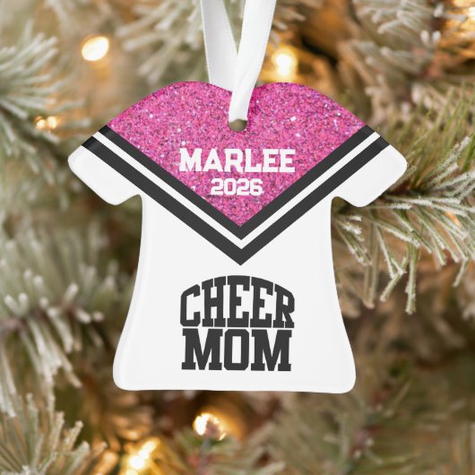 Gepersonaliseerde Roze & Zwart Cheer Mom Ornament (Boom)