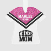 Gepersonaliseerde Roze & Zwart Cheer Mom Ornament (achterkant)