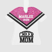 Gepersonaliseerde Roze & Zwart Cheer Mom Ornament (voorkant)