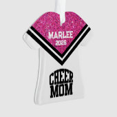 Gepersonaliseerde Roze & Zwart Cheer Mom Ornament (voorkant)
