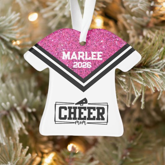 Gepersonaliseerde Roze & Zwart Cheer Mom Ornament (Boom)