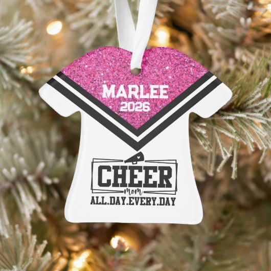 Gepersonaliseerde Roze & Zwart Cheer Mom Ornament (Boom)