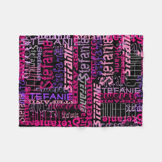 Gepersonaliseerde Roze/Zwart Custom Name Collage G Fleece Deken (Voorkant (Horizontaal))