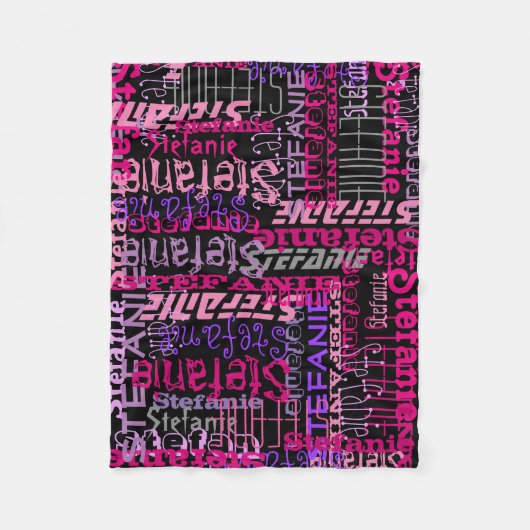 Gepersonaliseerde Roze/Zwart Custom Name Collage G Fleece Deken (Voorkant)