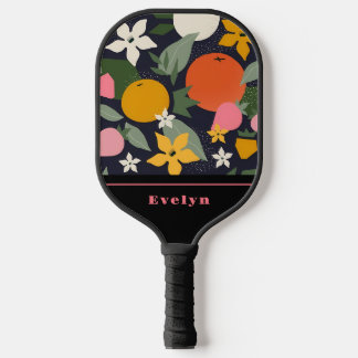 Gepersonaliseerde Roze Zwart Meisje Bloemen Fruits Pickleball Paddle