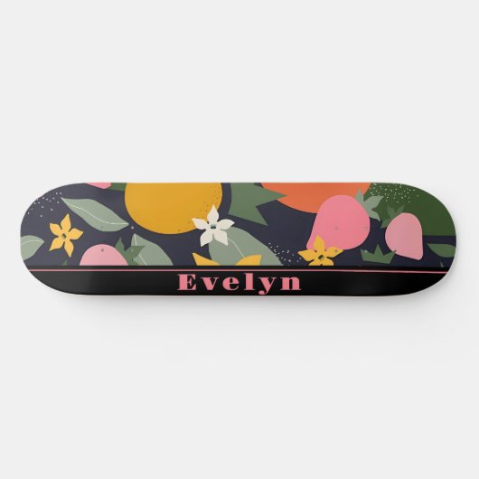 Gepersonaliseerde roze zwart meisjesbloem persoonlijk skateboard (Horizontaal)