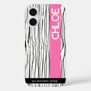 Gepersonaliseerde Roze & Zwart Modern iPhone 16 Hoesje