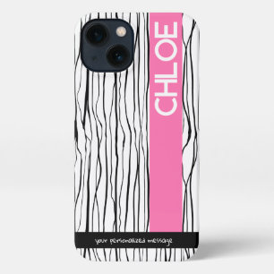 Gepersonaliseerde Roze & Zwart Modern iPhone 13 Hoesje