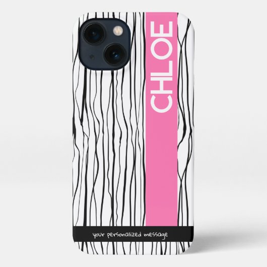 Gepersonaliseerde Roze & Zwart Modern iPhone Hoesje (Achterkant)