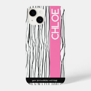 Gepersonaliseerde Roze & Zwart Modern iPhone 14 Hoesje