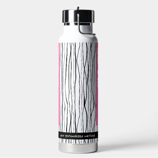 Gepersonaliseerde Roze & Zwart Moderne Naam Waterfles (Links)