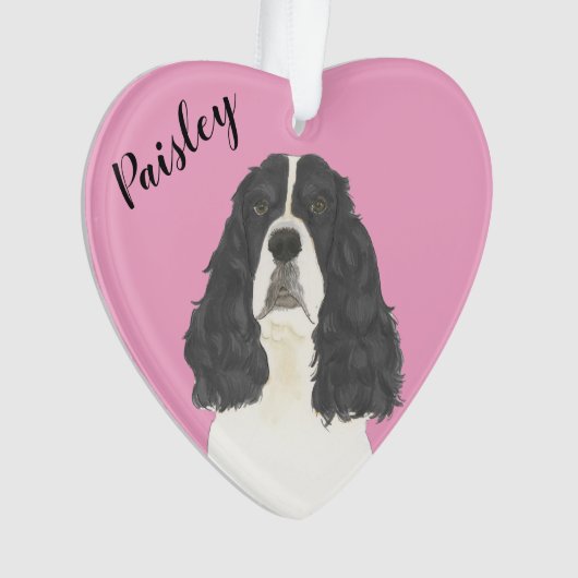 Gepersonaliseerde Roze Zwart Wit Engels Springer Ornament (voorkant)