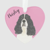 Gepersonaliseerde Roze Zwart Wit Engels Springer Ornament (achterkant)