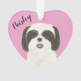Gepersonaliseerde Roze Zwart-Wit Shih Tzu Ornament