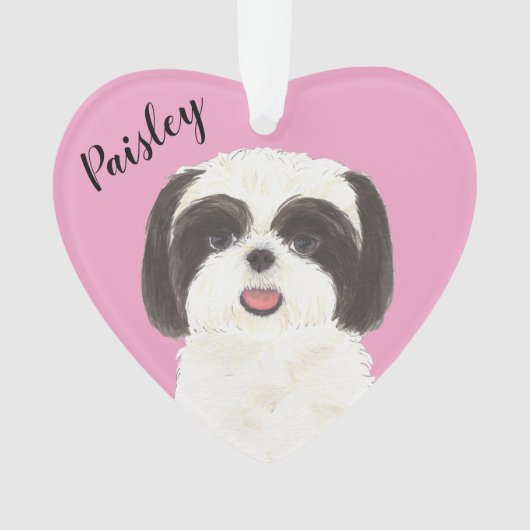 Gepersonaliseerde Roze Zwart-Wit Shih Tzu Ornament (voorkant)