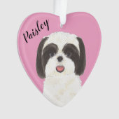 Gepersonaliseerde Roze Zwart-Wit Shih Tzu Ornament (voorkant)