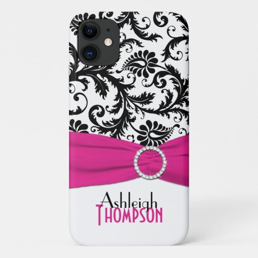 Gepersonaliseerde roze, zwart, witte Floral Damask Case-Mate iPhone Case (Achterkant)