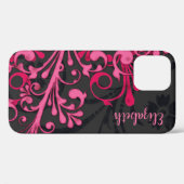 Gepersonaliseerde roze zwarte bloem Case-Mate iPhone case (Achterkant (horizontaal))