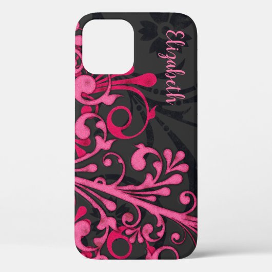 Gepersonaliseerde roze zwarte bloem Case-Mate iPhone case (Achterkant)