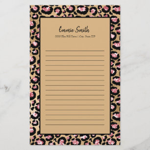 Gepersonaliseerde roze zwarte bruine Cheetah Leopa Briefpapier