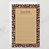Gepersonaliseerde roze zwarte bruine Cheetah Leopa Briefpapier (Voorkant / Achterkant)