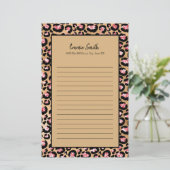 Gepersonaliseerde roze zwarte bruine Cheetah Leopa Briefpapier (Staand voorkant)